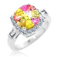 thumbnail image 1 of R08006R-V01-06 White Gold Rhodium Cocktail Ring with Bar Set Baguettes and Prong set Cushion Cut Multicolor 4 Ct CZ bordered Pave Clear CZ in Silvertone - Size 6, 1 of 1
