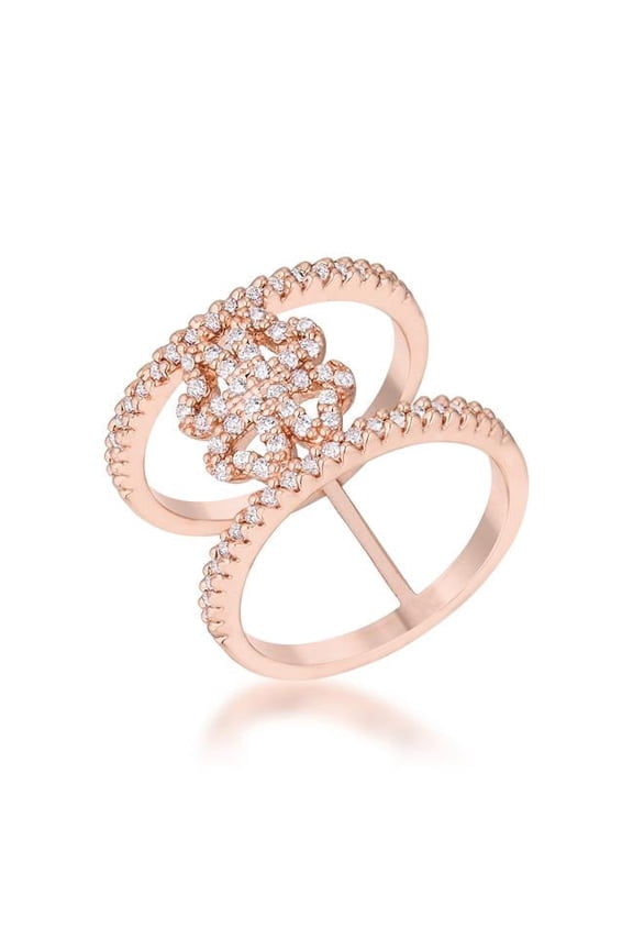 R08462A-C01-06 Womens Lauren 0.4 CT Cubic Zirconia Rose Gold Delicate Clover Wrap Ring - Size 6