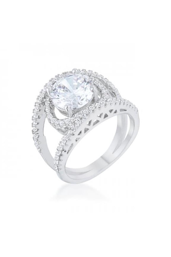 R08466R-C01-10 Marcie 3 Carat Cz Rhodium Contemporary Ring, Size 10