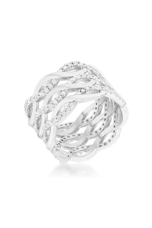 R08507R-C01-05 Womens Brandy 0.88 CT Cubic Zirconia Rhodium Twist Wide Cocktail Ring - Size 5