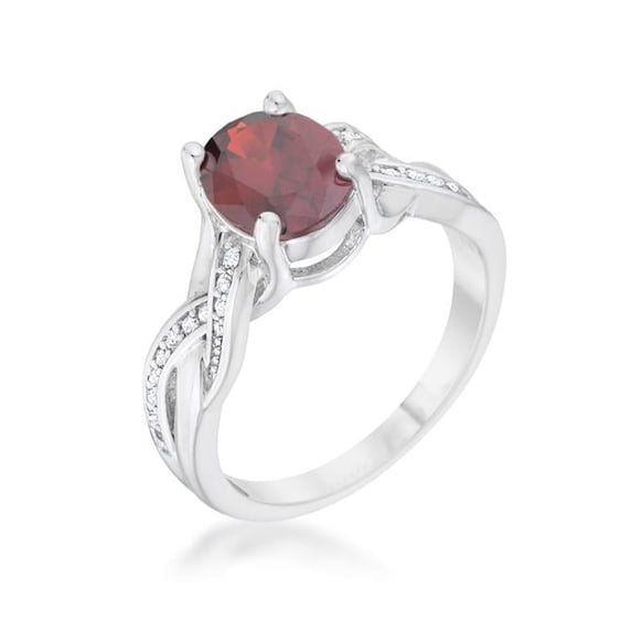 R08549R-C13-08 Womens Justine 2 CT Garnet Cubic Zirconia Rhodium Classic Oval Ring - Size 8