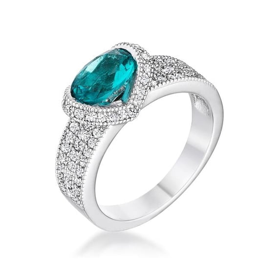 R08566R-C32-09 1.6 CT Aqua Oval Cubic Zirconia Ring,Clear - Size 9