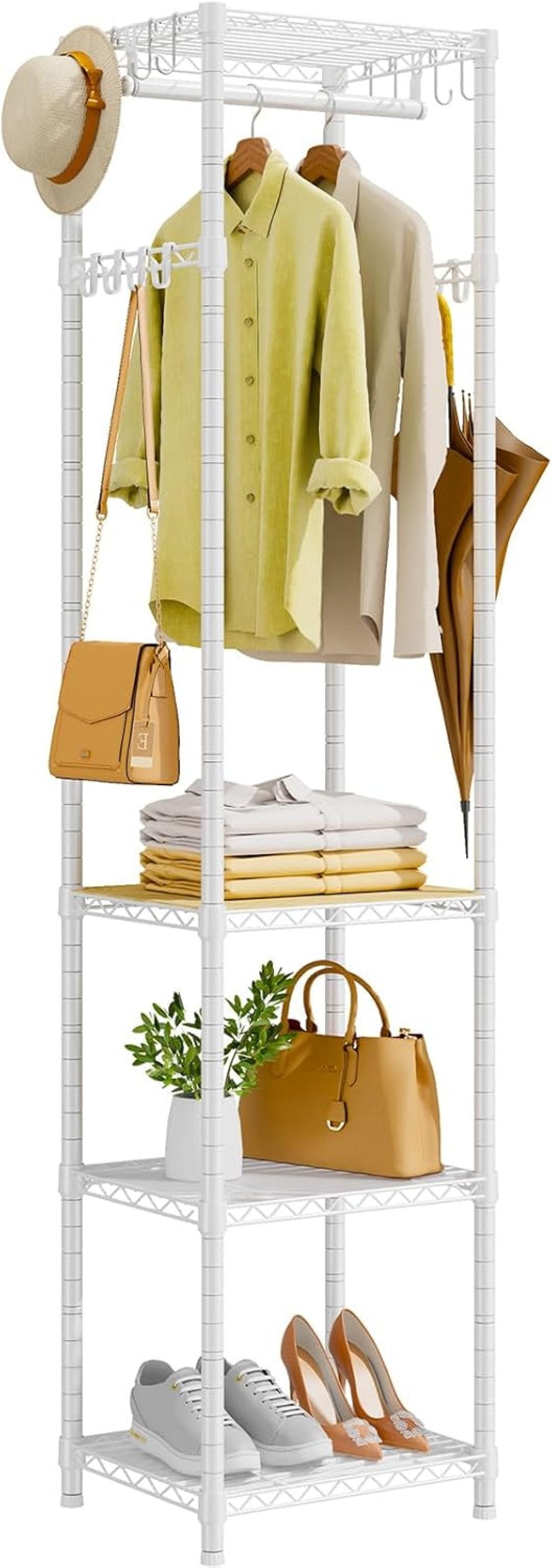 R1 Coat Rack Freestanding, Hall Tree with 4 Storage Shelves and 16 ...