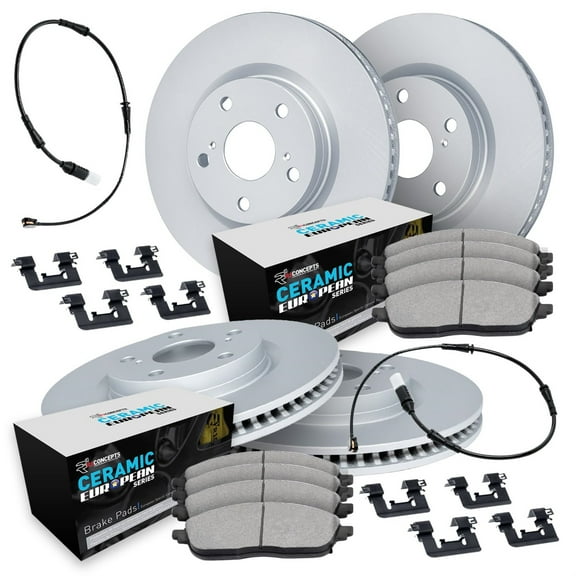 R1 Concepts Carbon Coated Disc Brake Rotor Set with Euro Ceramic Pads, Sensor, and Hardware WDTS2-12029