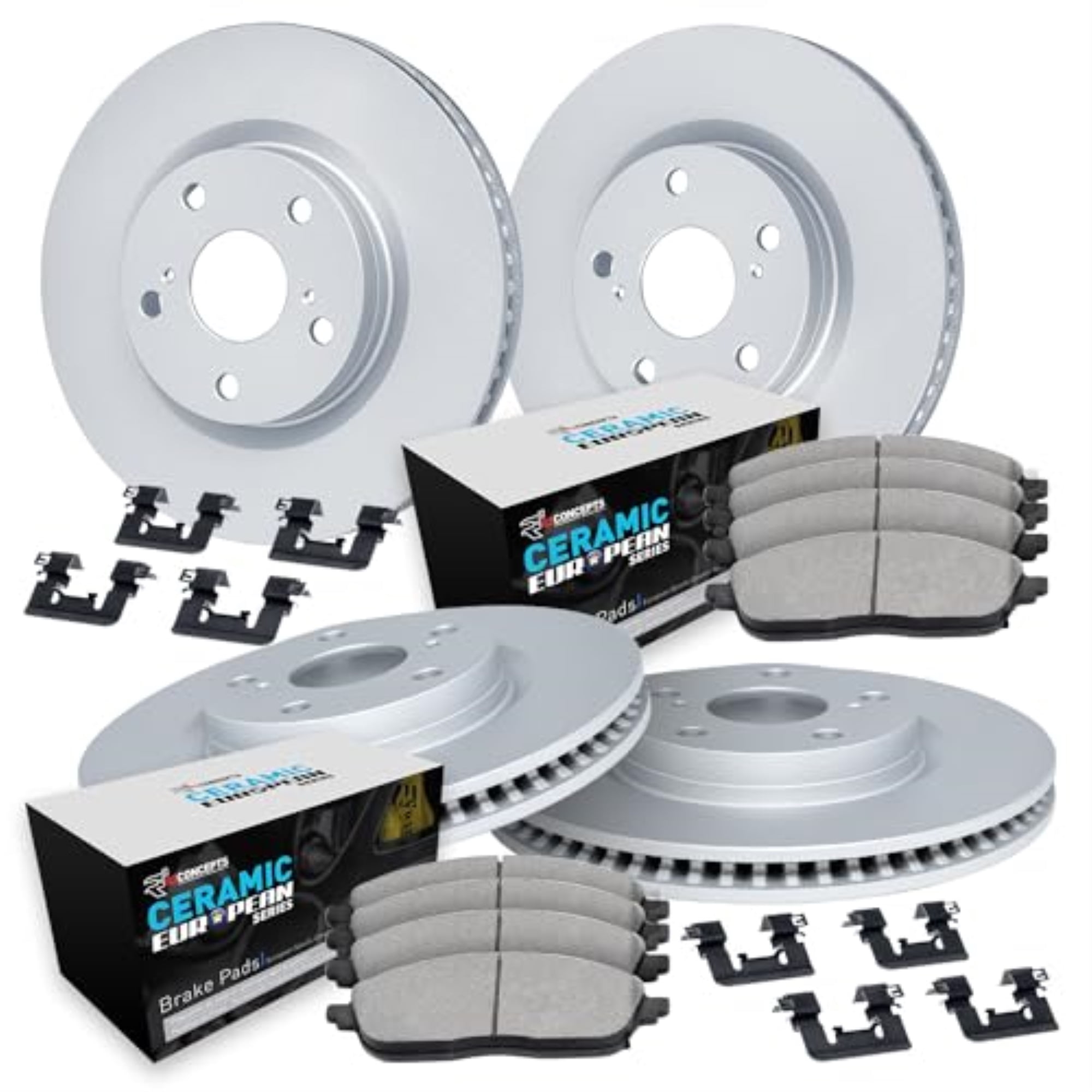 R1 Concepts Carbon Coated Disc Brake Rotor Set with Euro Ceramic Pads and Hardware WDTH2-31028