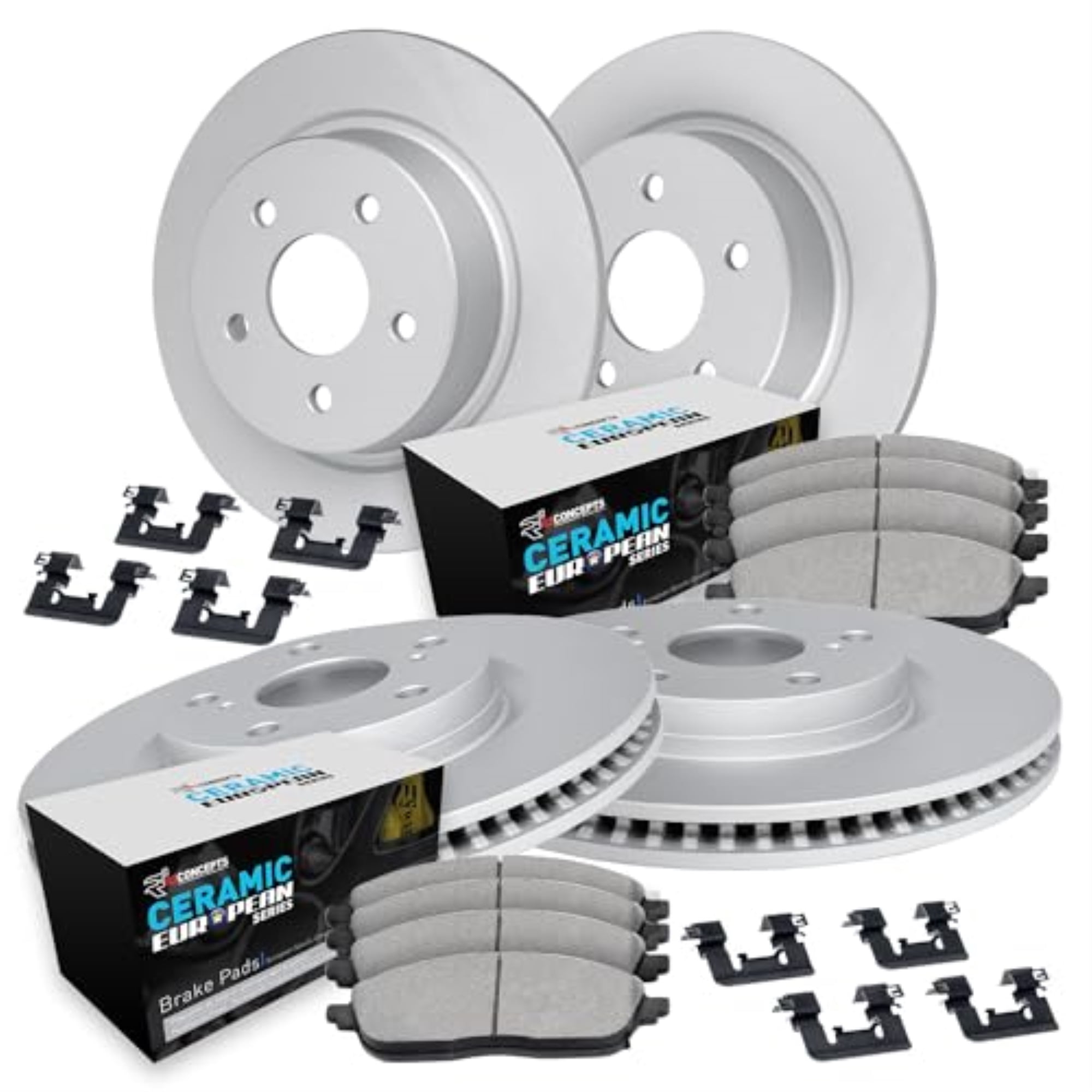 R1 Concepts Carbon Coated Disc Brake Rotor Set with Euro Ceramic Pads and Hardware WDTH2-63005