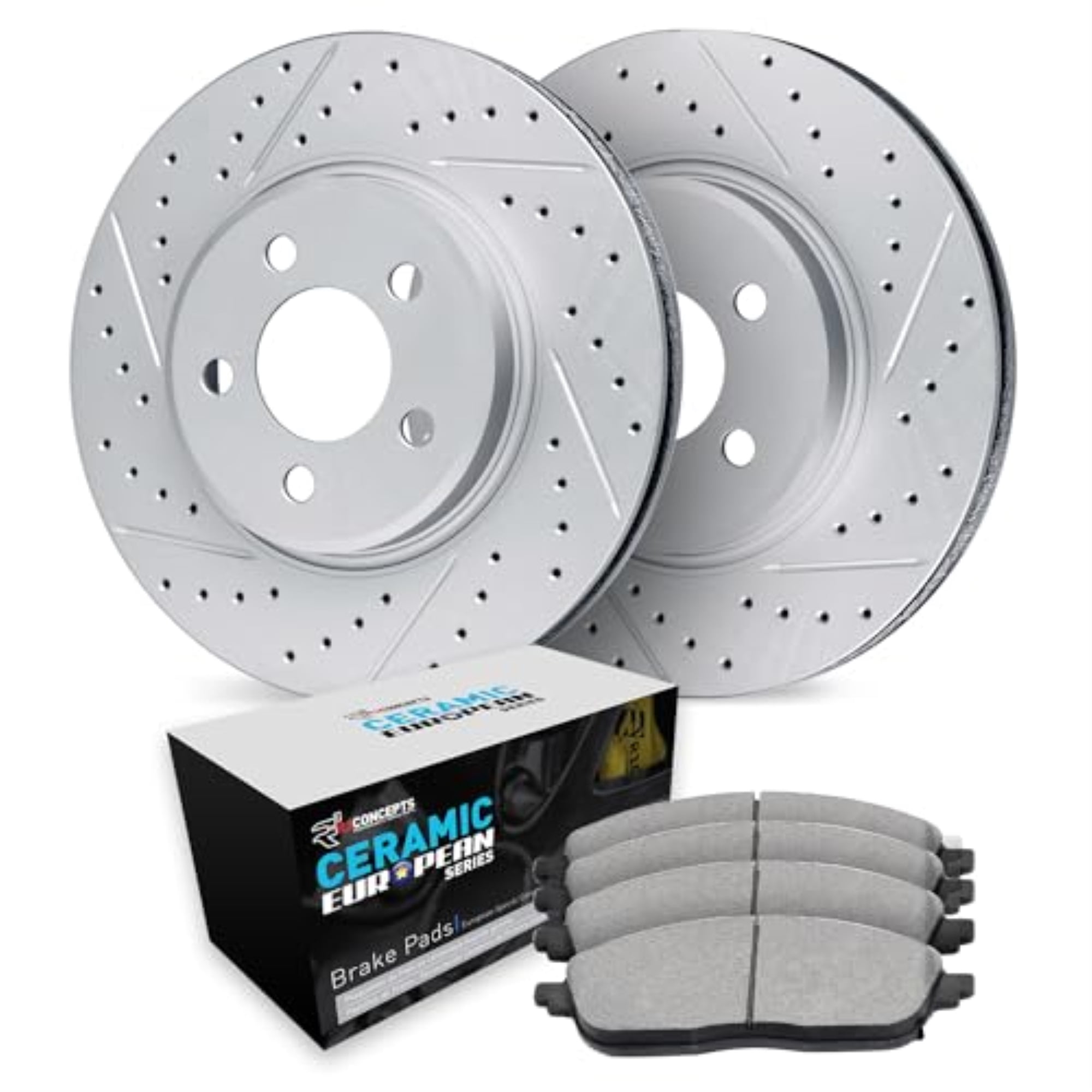 R1 Concepts Drilled and Slotted Carbon Coated Disc Brake Rotor Set with Euro Ceramic Pads WBTN1-20087