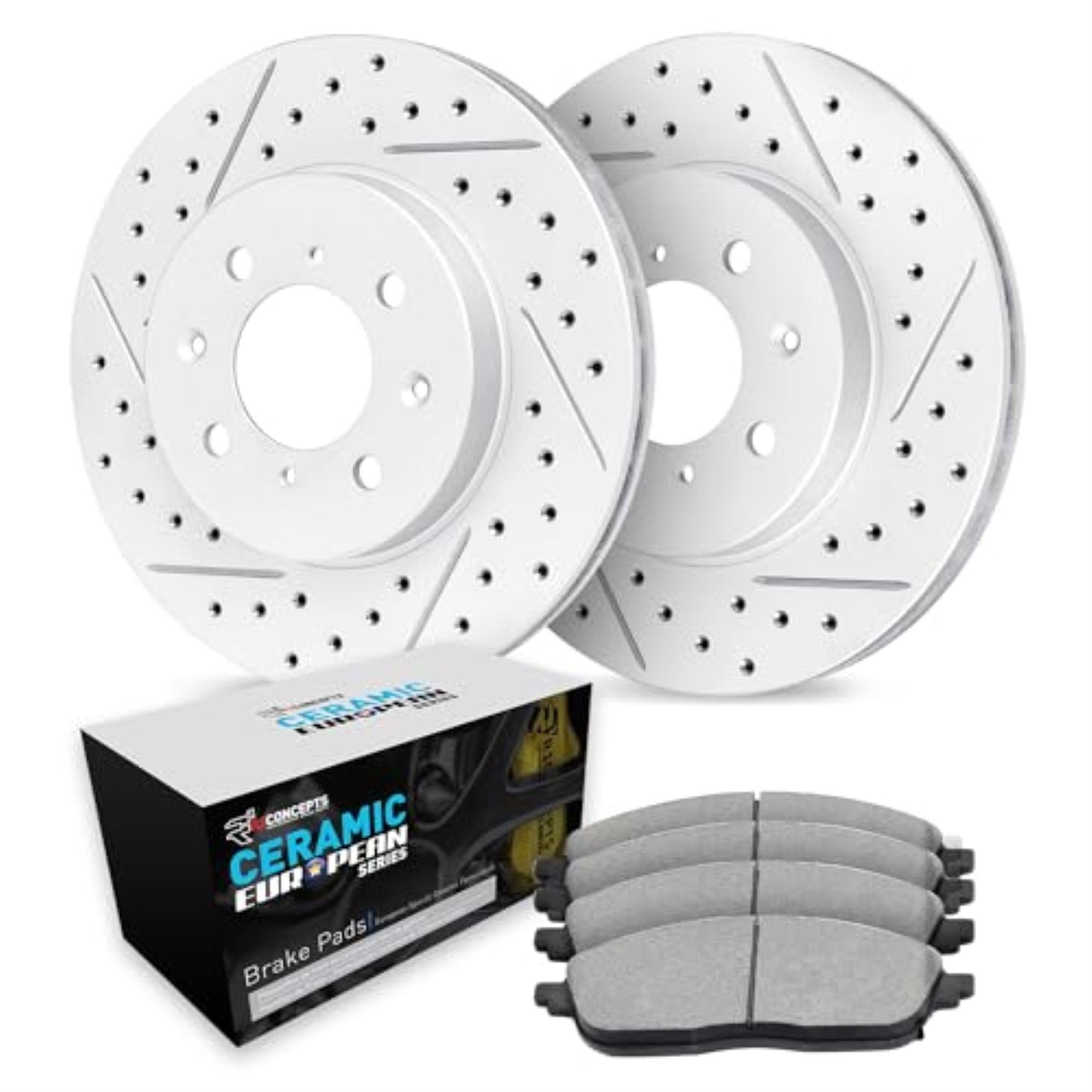 R1 Concepts Drilled and Slotted Carbon Coated Disc Brake Rotor Set with Euro Ceramic Pads WBTN1-32016