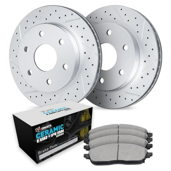R1 Concepts Drilled and Slotted Carbon Coated Disc Brake Rotor Set with Euro Ceramic Pads WBTN1-48001