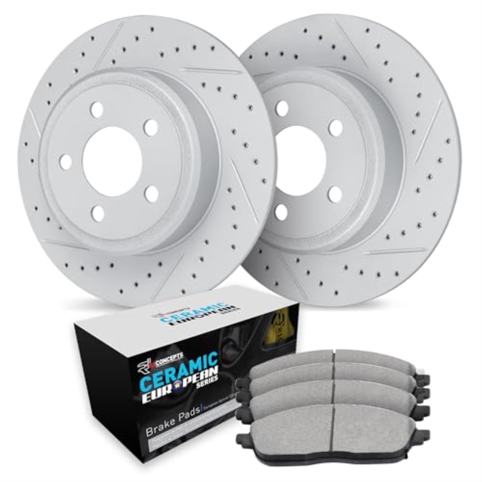R1 Concepts Drilled and Slotted Carbon Coated Disc Brake Rotor Set with Euro Ceramic Pads WBTN1-73017