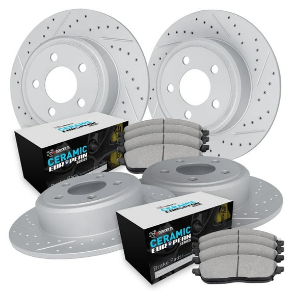 R1 Concepts Drilled and Slotted Carbon Coated Disc Brake Rotor Set with Euro Ceramic Pads WBTN2-31021