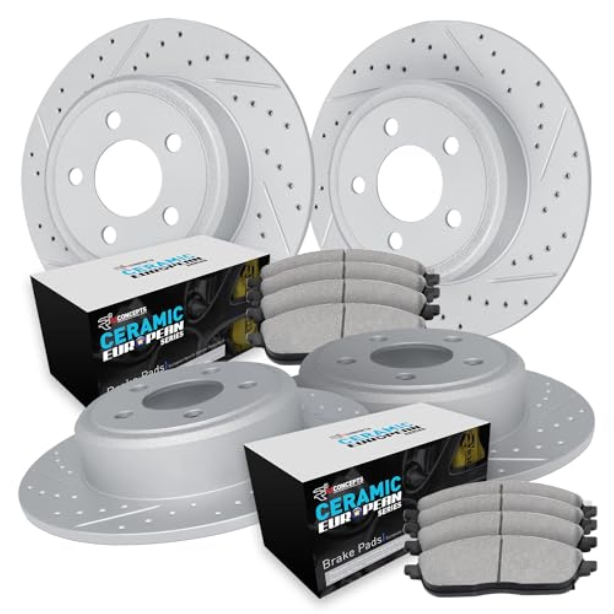 R1 Concepts Drilled and Slotted Carbon Coated Disc Brake Rotor Set with Euro Ceramic Pads WBTN2-46001