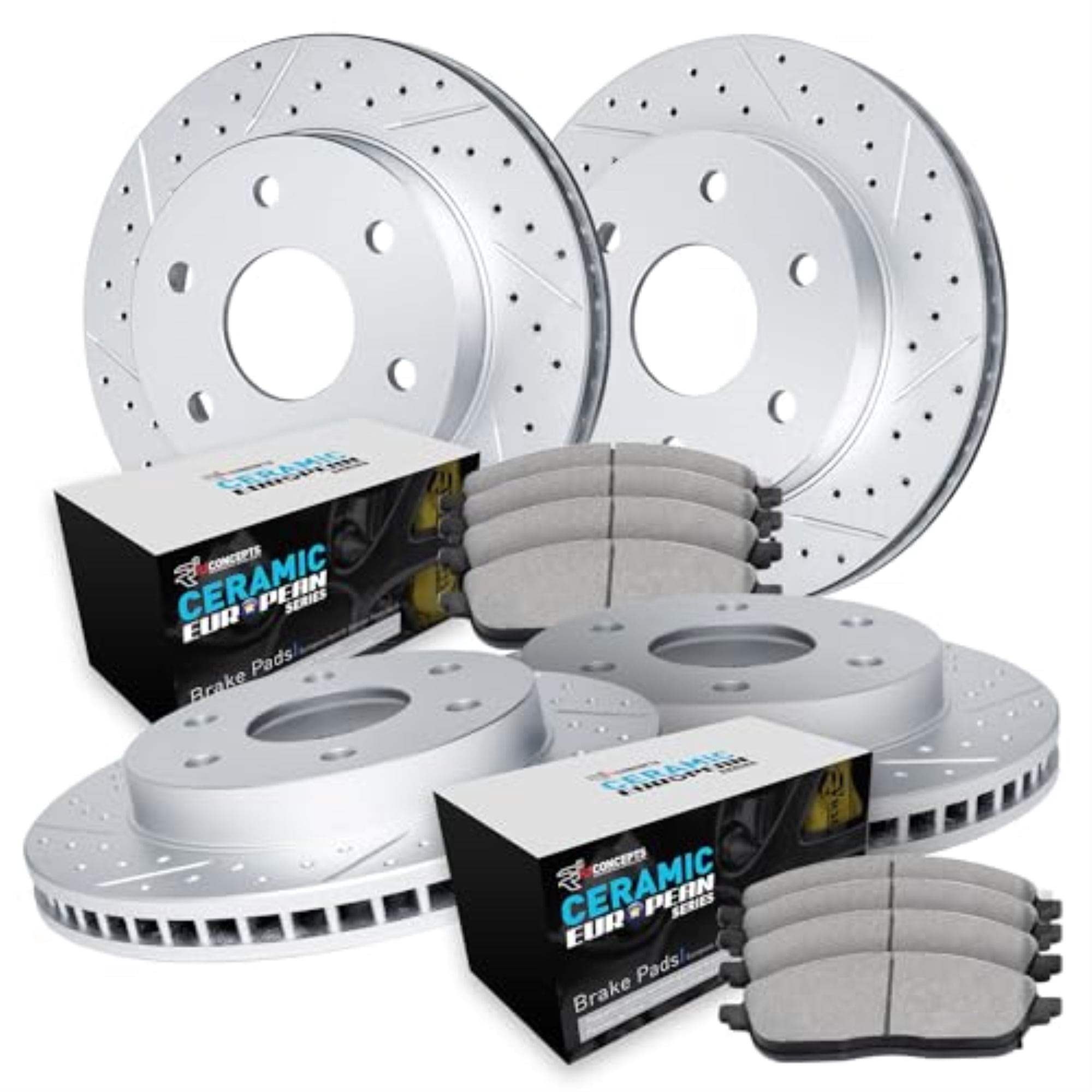 R1 Concepts Drilled and Slotted Carbon Coated Disc Brake Rotor Set with Euro Ceramic Pads WBTN2-46003