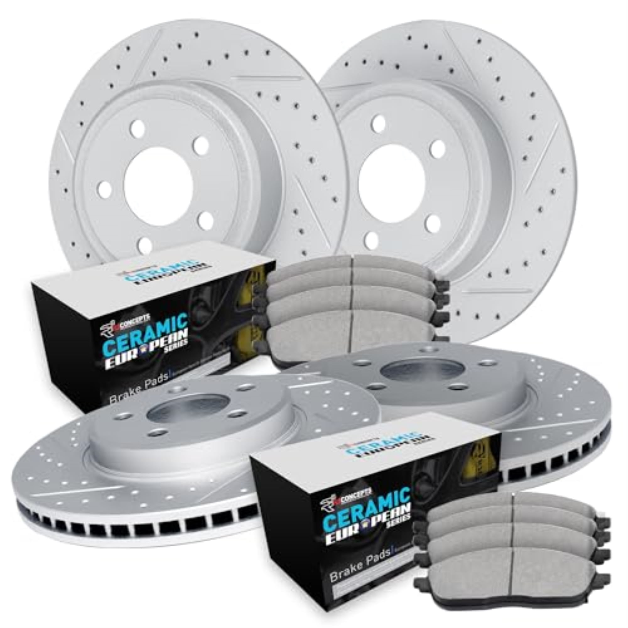 R1 Concepts Drilled and Slotted Carbon Coated Disc Brake Rotor Set with Euro Ceramic Pads WBTN2-63001