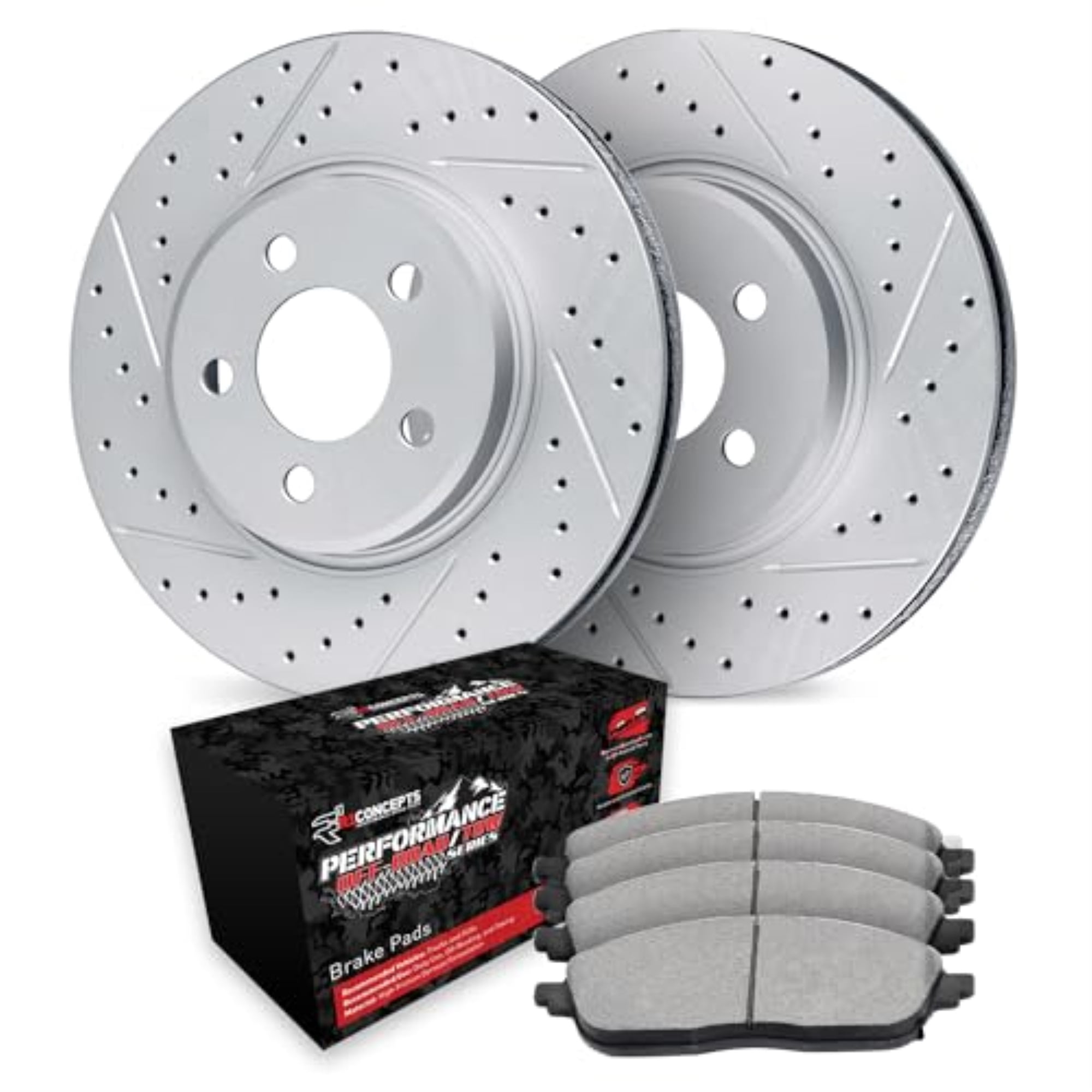 R1 Concepts Drilled and Slotted Carbon Coated Disc Brake Rotor Set with Off-Road/Tow Brake Pads WBVN1-39002