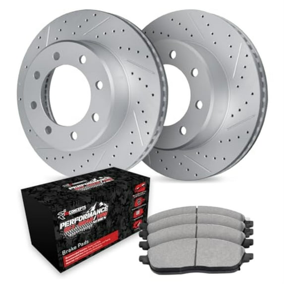 R1 Concepts Drilled and Slotted Carbon Coated Disc Brake Rotor Set with Off-Road/Tow Brake Pads WBVN1-54023