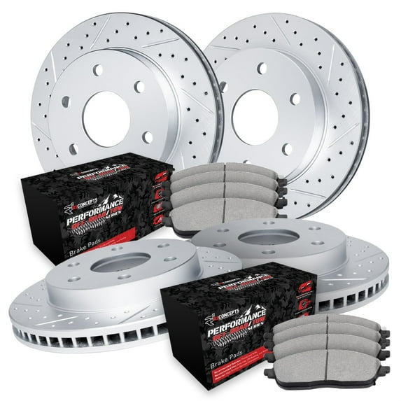 R1 Concepts Drilled and Slotted Carbon Coated Disc Brake Rotor Set with Off-Road/Tow Brake Pads WBVN2-48012