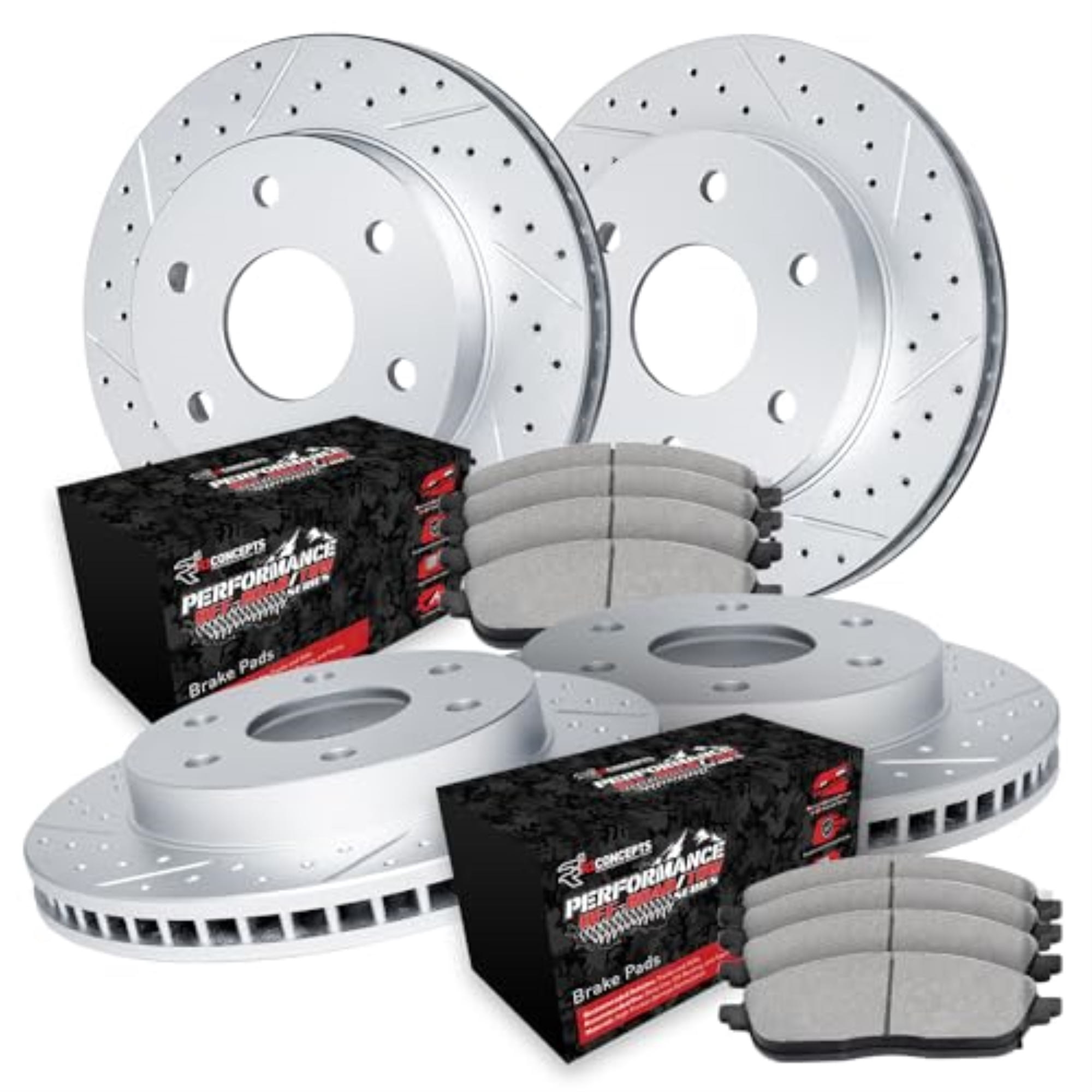 R1 Concepts Drilled and Slotted Carbon Coated Disc Brake Rotor Set with Off-Road/Tow Brake Pads WBVN2-54024