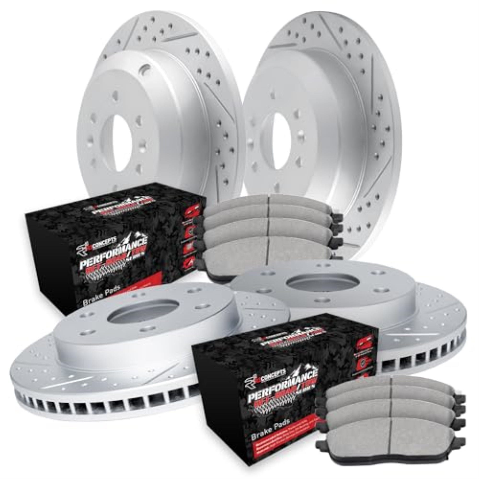 R1 Concepts Drilled and Slotted Carbon Coated Disc Brake Rotor Set with Off-Road/Tow Brake Pads WBVN2-67004