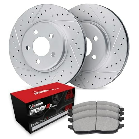 R1 Concepts Drilled and Slotted Carbon Coated Disc Brake Rotor Set with Optimum Oe Pads WBUN1-03004
