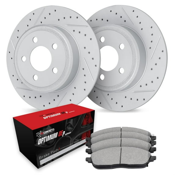 R1 Concepts Drilled and Slotted Carbon Coated Disc Brake Rotor Set with Optimum Oe Pads WBUN1-59115