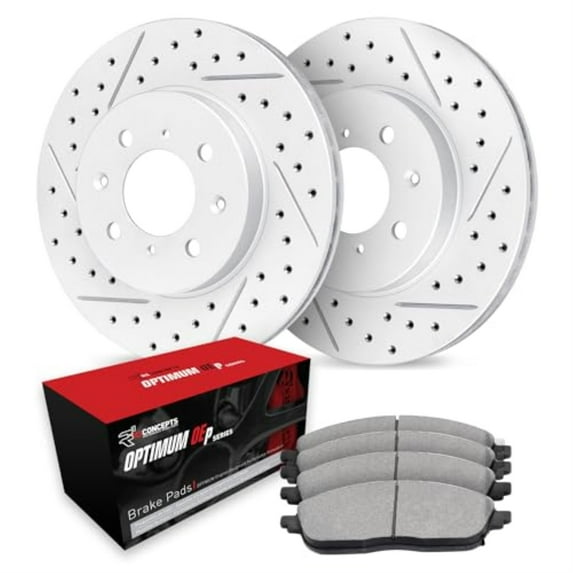 R1 Concepts Drilled and Slotted Carbon Coated Disc Brake Rotor Set with Optimum Oe Pads WBUN1-67001