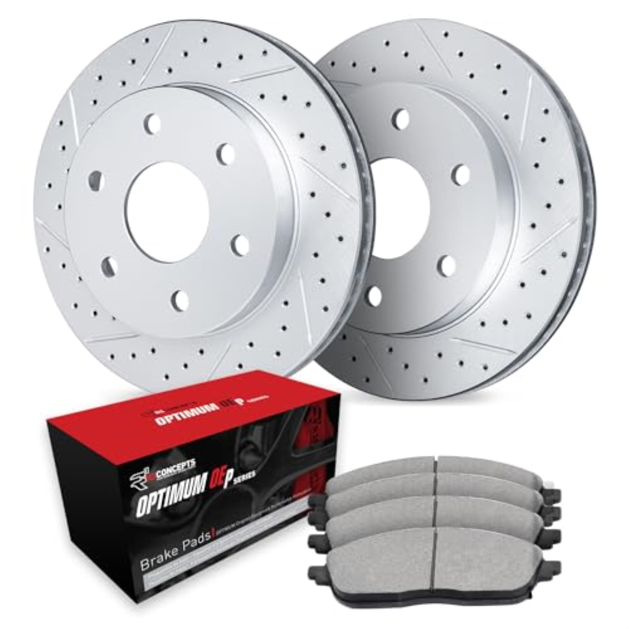 R1 Concepts Drilled and Slotted Carbon Coated Disc Brake Rotor Set with Optimum Oe Pads WBUN1-67123