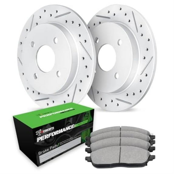 R1 Concepts Drilled and Slotted Carbon Coated Disc Brake Rotor Set with Performance Sport Pads WBSN1-32007