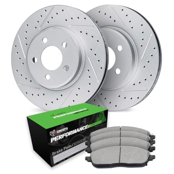 R1 Concepts Drilled and Slotted Carbon Coated Disc Brake Rotor Set with Performance Sport Pads WBSN1-42005