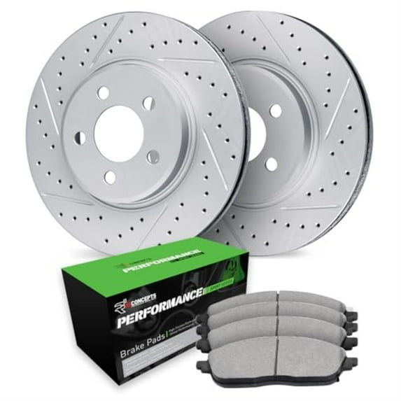 R1 Concepts Drilled and Slotted Carbon Coated Disc Brake Rotor Set with Performance Sport Pads WBSN1-67045