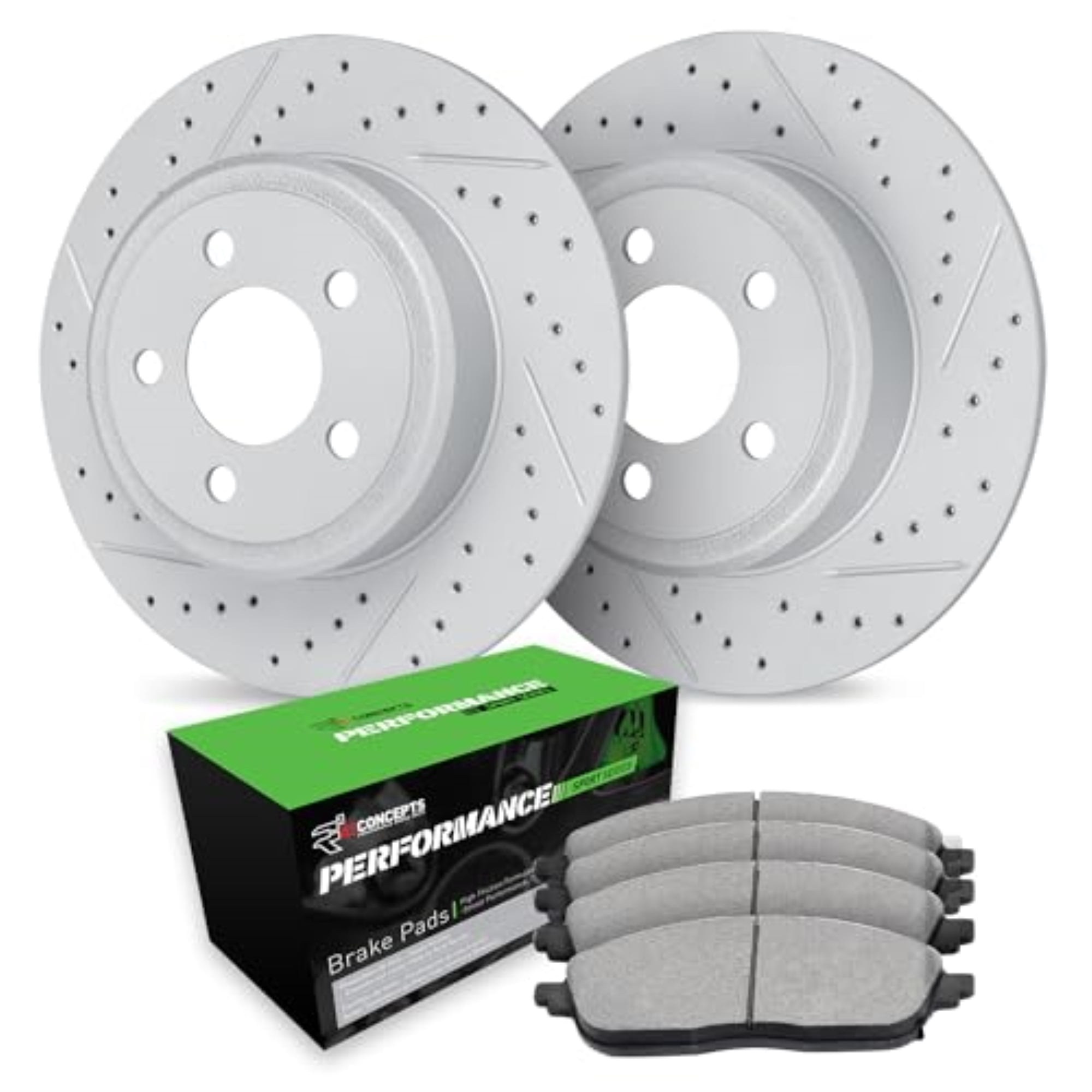 R1 Concepts Drilled and Slotted Carbon Coated Disc Brake Rotor Set with Performance Sport Pads WBSN1-76004