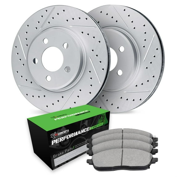 R1 Concepts Drilled and Slotted Carbon Coated Disc Brake Rotor Set with Performance Sport Pads WBSN1-80043