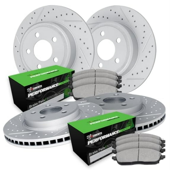 R1 Concepts Drilled and Slotted Carbon Coated Disc Brake Rotor Set with Performance Sport Pads WBSN2-74018