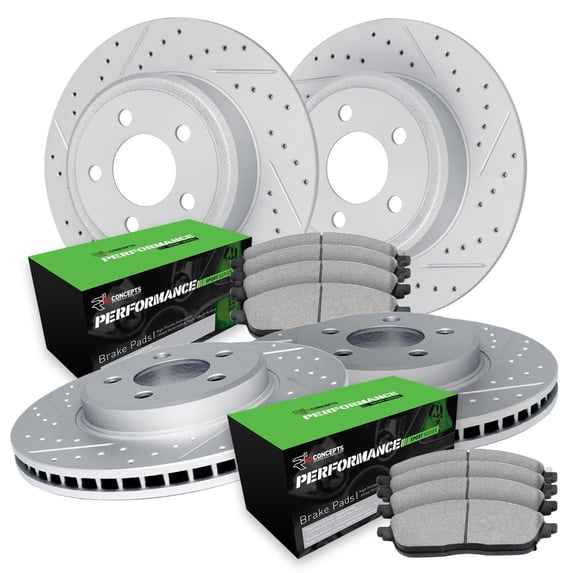 R1 Concepts Drilled and Slotted Carbon Coated Disc Brake Rotor Set with Performance Sport Pads WBSN2-74043