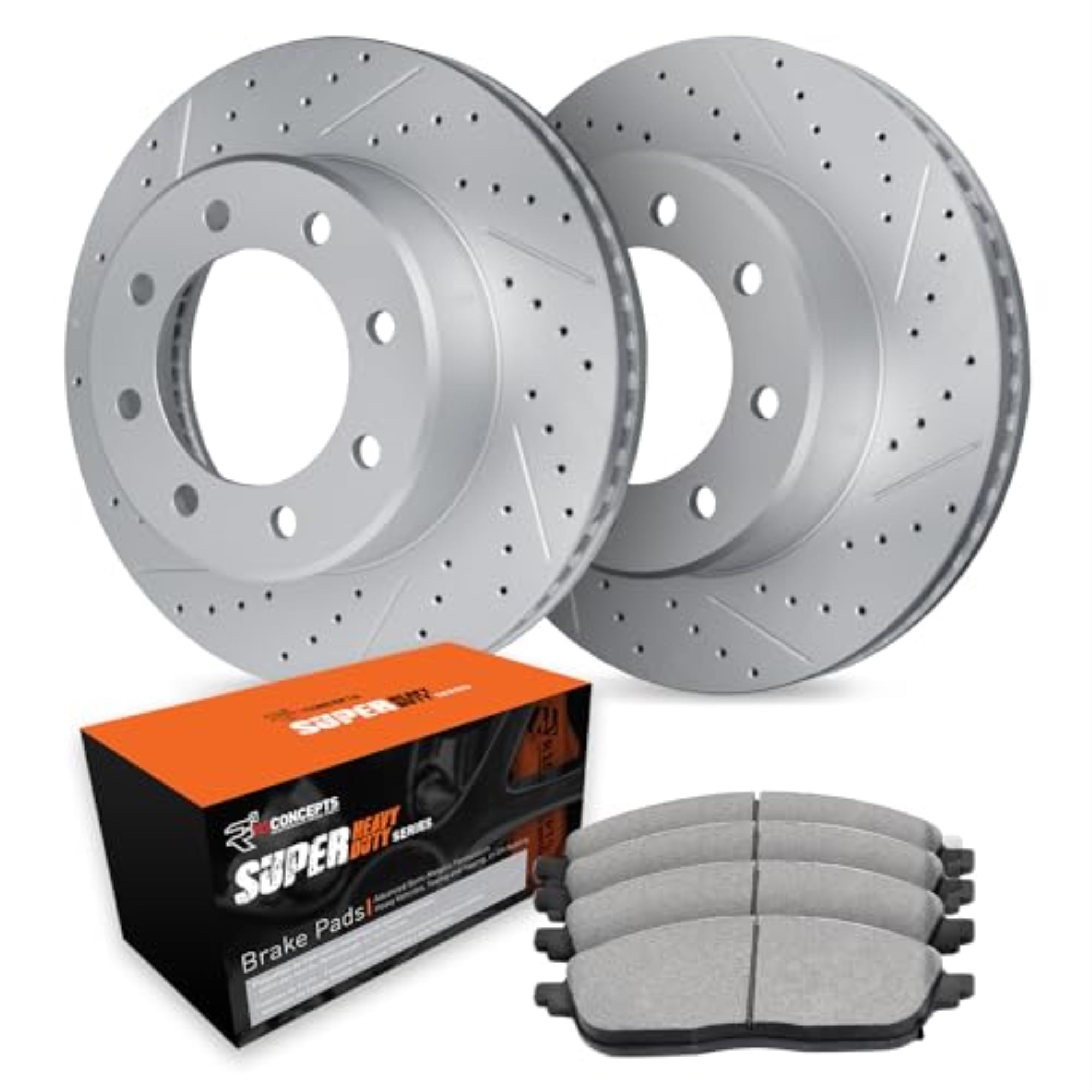 R1 Concepts Drilled and Slotted Carbon Coated Disc Brake Rotor Set with Super Duty Pads WBXN1-40049