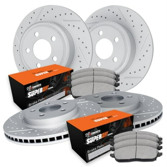 R1 Concepts Drilled and Slotted Carbon Coated Disc Brake Rotor Set with Super Duty Pads WBXN2-42030