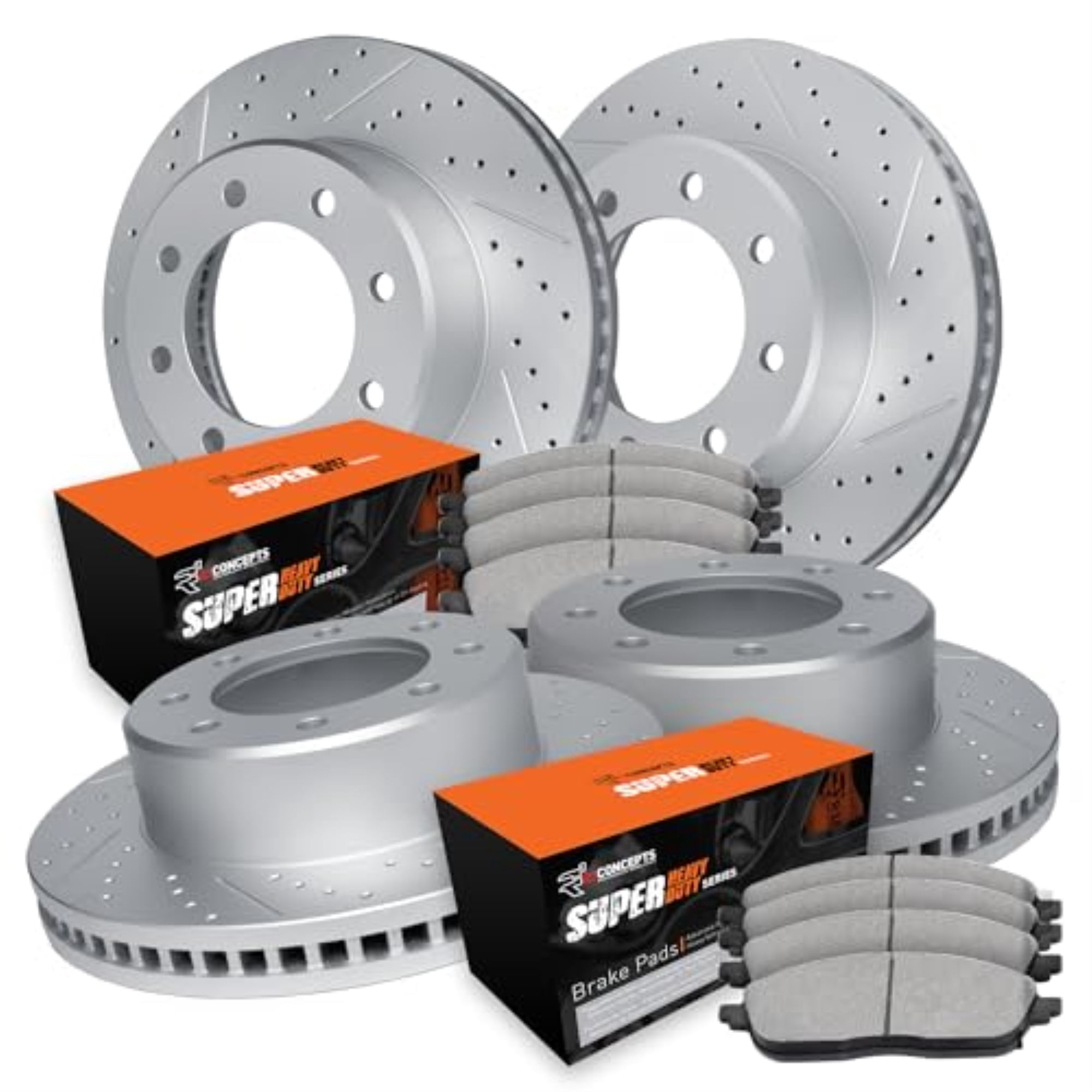R1 Concepts Drilled and Slotted Carbon Coated Disc Brake Rotor Set with Super Duty Pads WBXN2-48087