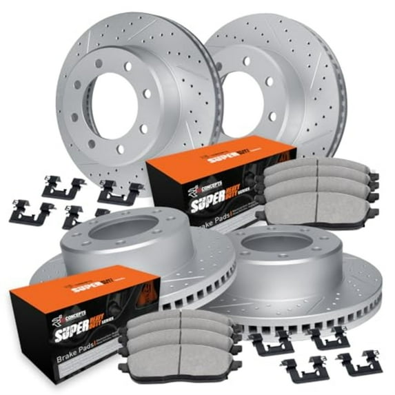 R1 Concepts Drilled and Slotted Carbon Coated Disc Brake Rotor Set with Super Duty Pads and Hardware WBXH2-48097