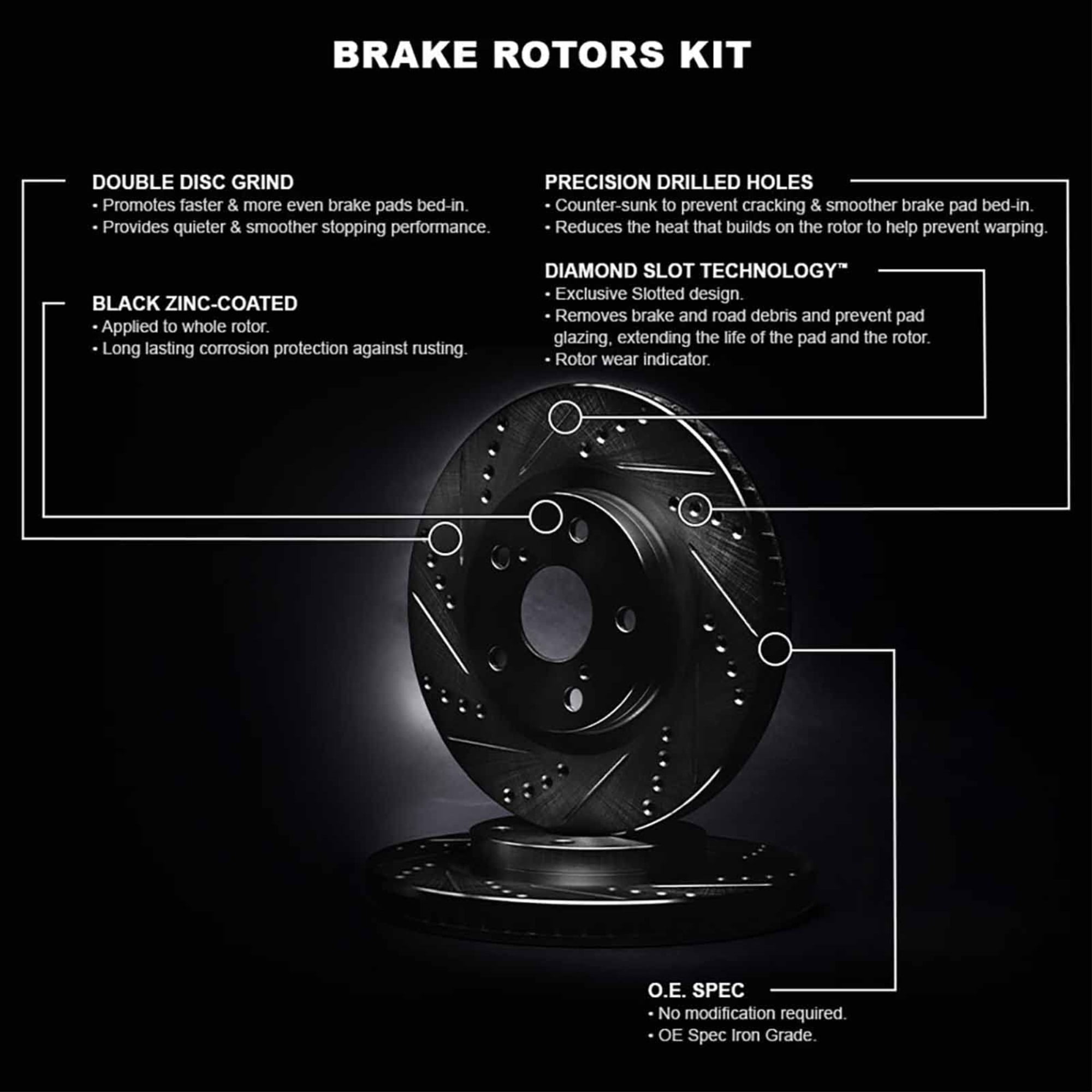 R1 Concepts Drilled and Slotted Black Disc Brake Rotor Set WHPN1-54112