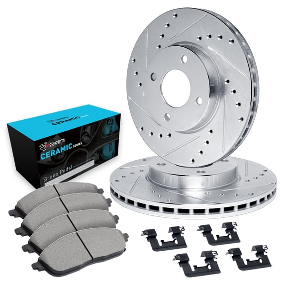 R1 Concepts Front Brakes and Rotors Kit |Front Brake Pads| Brake Rotors and Pads| Ceramic Brake Pads and Rotors |Hardware Kit |fits 1994-2002 Mazda Miata