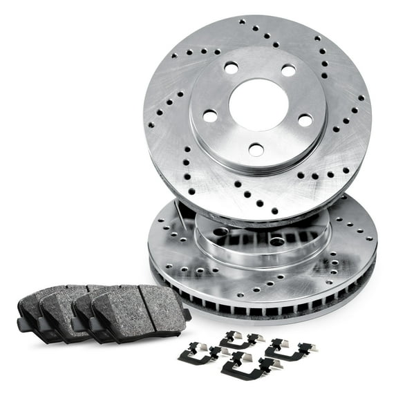 R1 Concepts Front Brakes and Rotors Kit |Front Brake Pads| Brake Rotors and Pads| Ceramic Brake Pads and Rotors |Hardware Kit |fits 2000-2004 Mitsubishi Montero Sport
