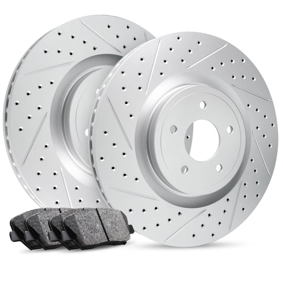 R1 Concepts Front Brake Kit For 2006-2007 BMW 323i, 2006 BMW 325i, 325xi, 2007 BMW 328i, 328xi| Drilled Slotted Brake Rotors| Ceramic Brake Pads and Rotors Kit| Hardware included