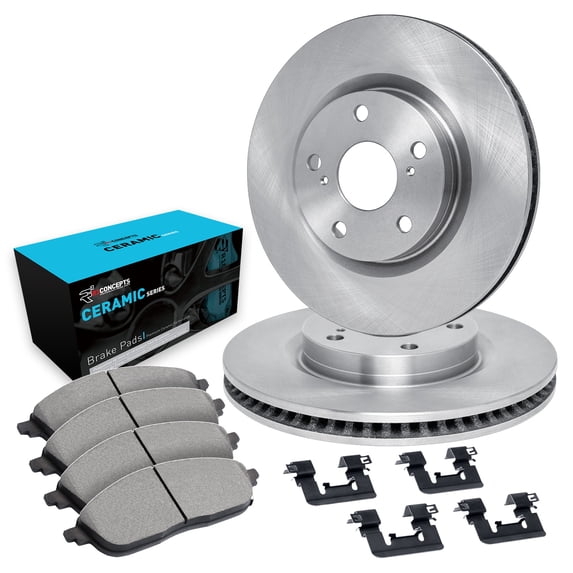 R1 Concepts Front Brakes and Rotors Kit |Front Brake Pads| Brake Rotors and Pads| Ceramic Brake Pads and Rotors |Hardware Kit |fits 2014-2017 Nissan LEAF