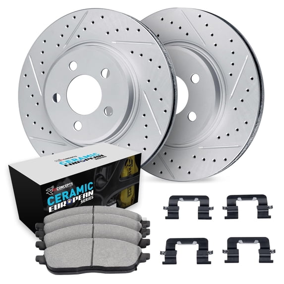 R1 Concepts Drilled and Slotted Carbon Coated Disc Brake Rotor Set with Euro Ceramic Pads and Hardware WBTH1-31125