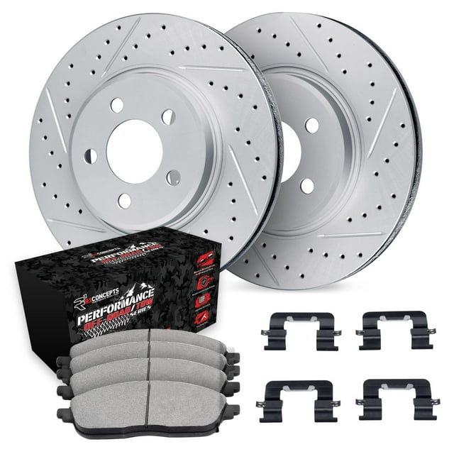 R1 Concepts Drilled and Slotted Carbon Coated Disc Brake Rotor Set with Off-Road/Tow Brake Pads and Hardware WBVH1-40017
