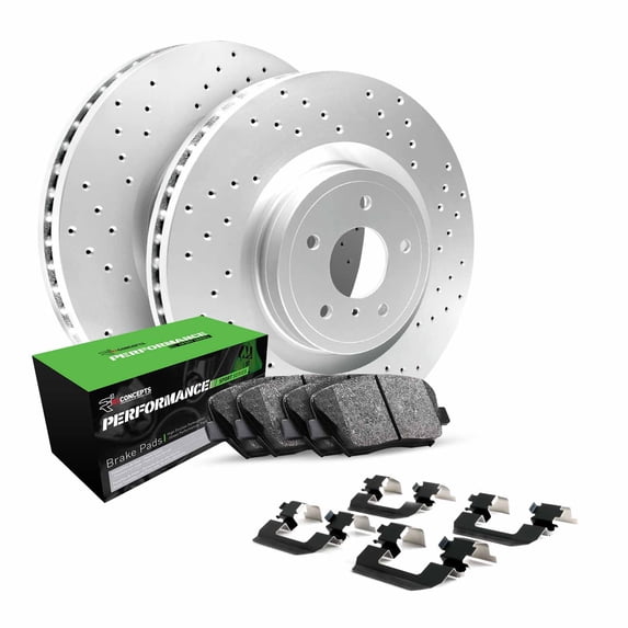 R1 Concepts Front Brakes and Rotors Kit |Front Brake Pads| Brake Rotors and Pads| Performance Sport Brake Pads and Rotors| Hardware Kit|fits 2011-2014 Porsche Cayenne