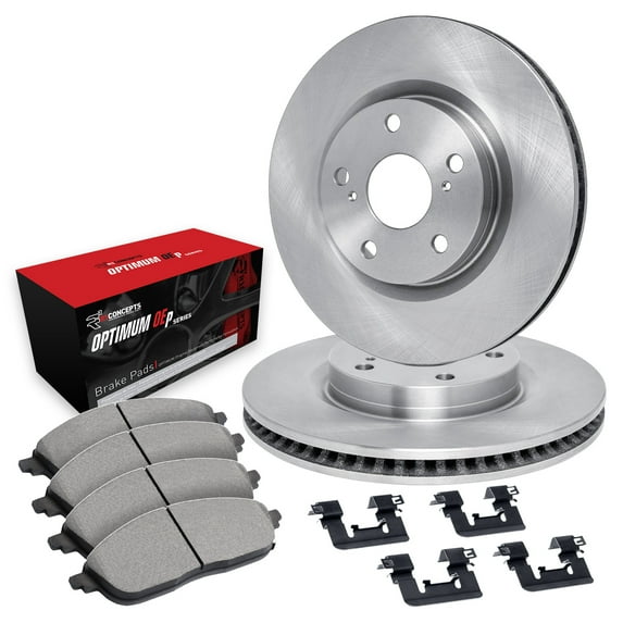 R1 Concepts Front Brakes and Rotors| Hardware Included| Front Optimum OEp Brake Pads and Rotors Kit| Fits 1998-2002 Kia Sportage