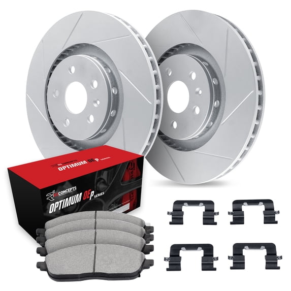R1 Concepts Front Brakes and Rotors| Hardware Included| Front Optimum OEp Brake Pads and Rotors Kit| Fits 2000-2001 Dodge Ram 1500