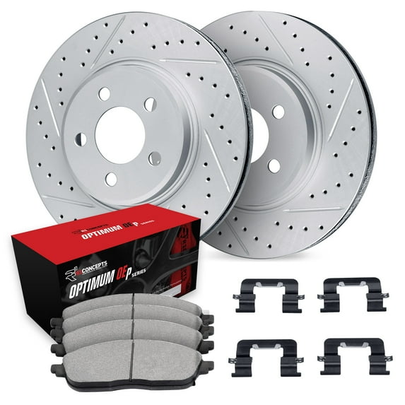 R1 Concepts Front Brakes and Rotors| Hardware Included| Front Optimum OEp Brake Pads and Rotors Kit| Fits 2002-2007 Jeep Liberty