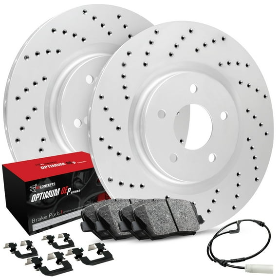 R1 Concepts Front Brakes and Rotors| Hardware Included| Front Optimum OEp Brake Pads and Rotors Kit| Fits 2006-2009 Land Rover Range Rover
